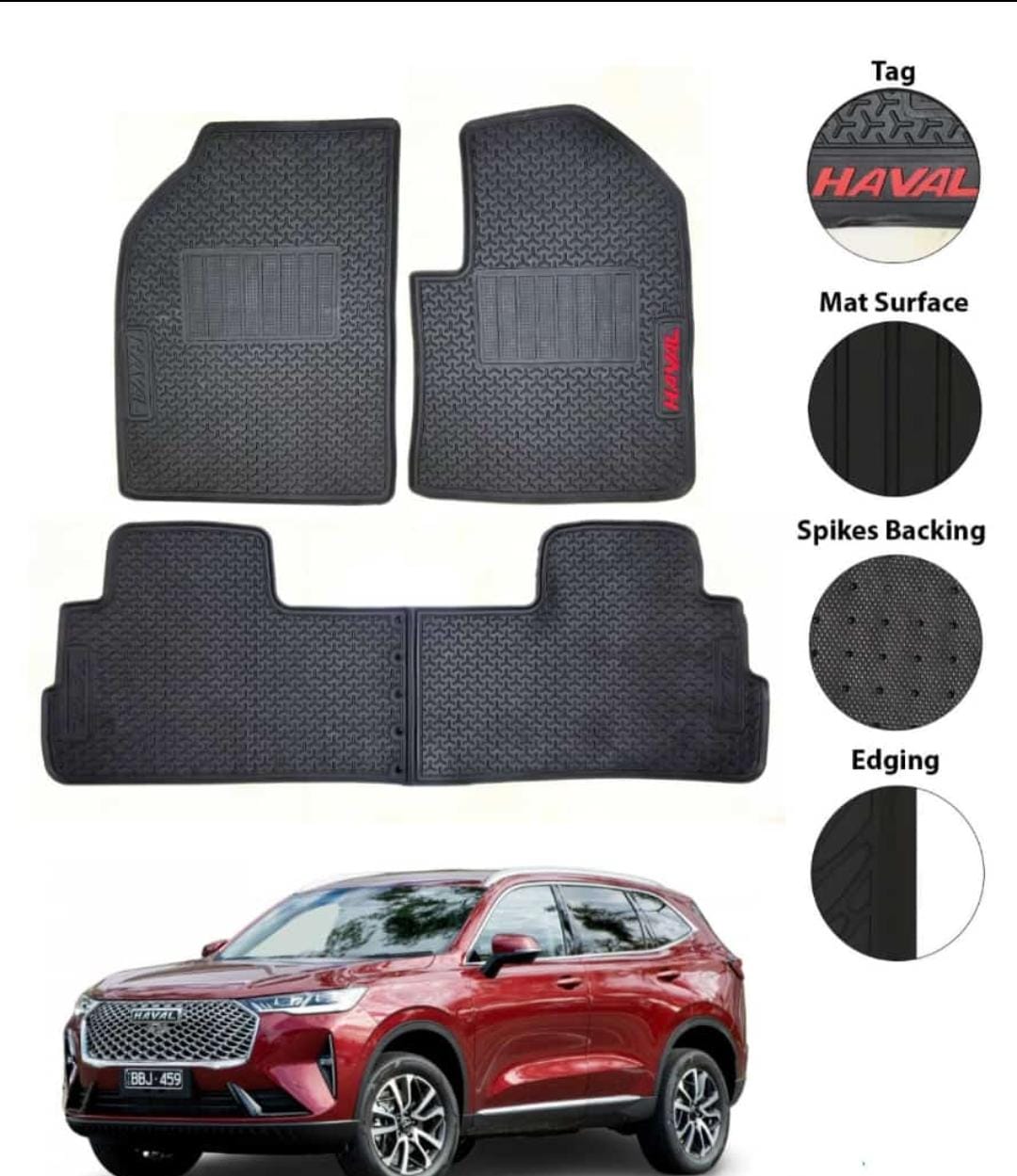 Haval H6 PVC Rubber Latex Floor Mats 3 Pcs Black - Model 2021-2024