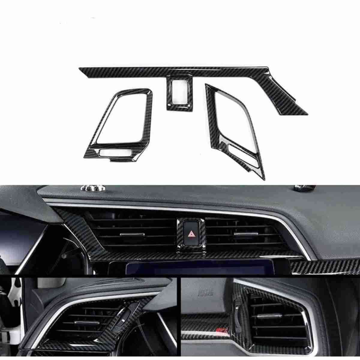 Honda Civic Carbon Fiber AC Vent Trims 3 Pcs
