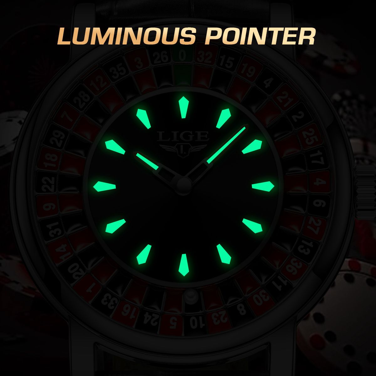 LIGE Luxury Roulette Wheel Quartz Watch